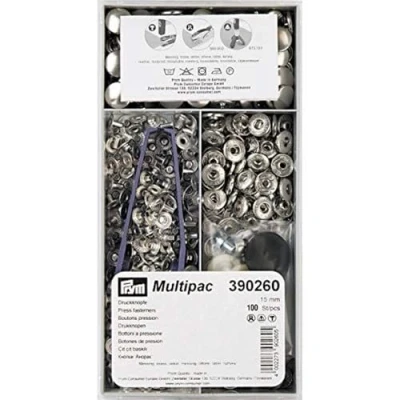 Immagine di Prym Bottoni a Pressione &#039;Anorak Argento Non Sew Press Fasteners, Silver, 15 mm, silberfarbig, 100 Stück