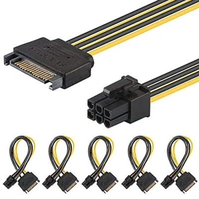 Immagine di J&amp;D SATA 15 Pin a 6 PCI Espresso (PCIe) Video Grafica Carta Potenza Cavo Adattatore 20cm, 5 Confezioni
