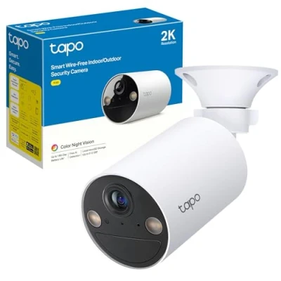 Immagine di Tapo Telecamera di sicurezza wireless 2K per interni/esterni, visione notturna, rilevamento del movimento, audio bidirezionale, batteria ricaricabile, archiviazione flessibile, sirena integrata,