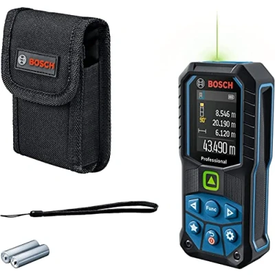 Immagine di Bosch Professional Distanziometro laser GLM 50 23 G (laser verde, sensore di inclinazione, campo misura: fino a m, robusto, IP65, ± 1,5 mm*, 2 batterie AA, tracolla, sacchetto)