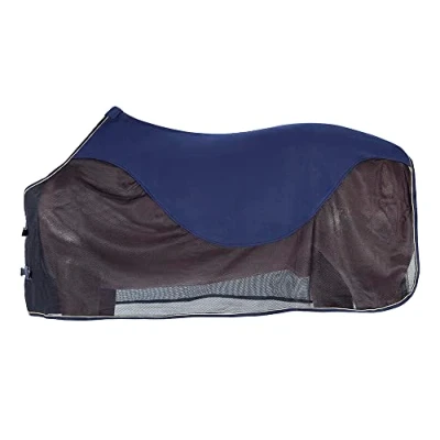 Immagine di PFIFF 100489 Fliegendecke mit Fleeceeinsatz Pferdedecke Fliegenschutz Weidedecke, Blau, 135 cm