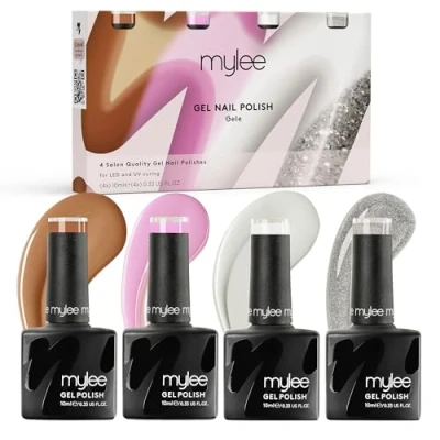 Immagine di Mylee Set di Smalto Gel Semipermanente 4x10ml [Gele Quad] UV/LED Nail Art Manicure Pedicure per Uso Professionale e Domestico [Unveiled Collection] Lunga Durata Facile da Applicare