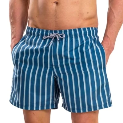 Immagine di Ript Performance Uomo Essentials Pantaloncini da Bagno a Rapida Asciugatura con Protezione Solare UV 50, Stampa Righe Blu Navy, M