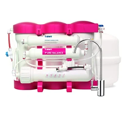 Immagine di BWT Impianto ad osmosi inversa P&#039;URE rosa, acqua mineralizzata di magnesio dal tubo, per un massimo 5 persone, tecnologia AquaGreen, facile da installare, con prefiltro e post filtro