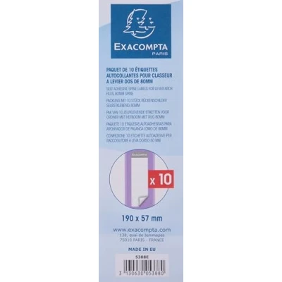 Immagine di Exacompta Cod. 5388E Confezione da 10 etichette adesive per registratori a leva dorso 80mm Bianco