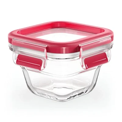 Immagine di Emsa N1041300, Clip&amp;Close Vetro quadrato in polipropilene, igienico e inodore, 100% privo di BPA, adatto al congelatore microonde, lavabile lavastoviglie, Rosso