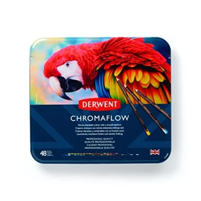 Immagine di Derwent Chromaflow Set di 48 Matite con Corpo Rotondo da 3,5 mm, Nucleo Cremoso e Sfumabile, Adatto per Disegnare, Colorare Stratificare