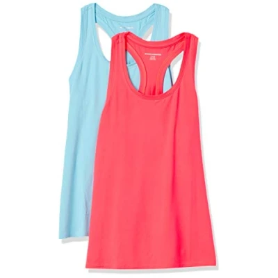 Immagine di Amazon Essentials Canotta Vogatore Tecnica Elasticizzata (Disponibile in Taglie Forti) Donna, Pacco da 2, Rosa Fluo/Blu, M