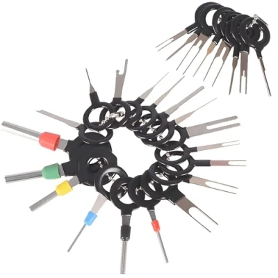 Immagine di CESFONJER 26 Pezzi Strumenti di Rimozione Terminale, pin Cablaggio Terminale con Portachiavi per Auto, auto cablaggi elettrici crimpare connettore estrattore kit