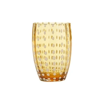 Immagine di Zafferano Perle Bicchiere Tumbler Lavorato a Mano in Vetro Colorato Trasparente cl 32 h 109mm d 71mm, Set 6 Pezzi, Ambra