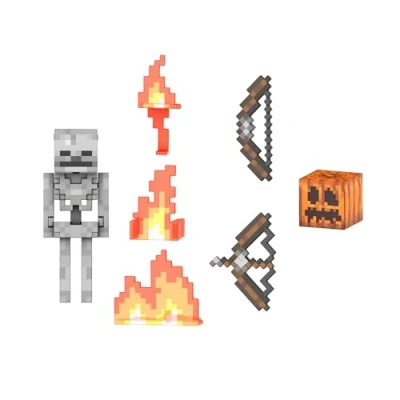 Immagine di Mattel Minecraft Scheletro Livello Diamante, figure alta 14cm con design pixelato e 6 accessori inclusi, personaggio dal videogioco da collezione, giocattolo per bambini, 6+ anni, multicolore, HTM06
