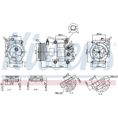 Immagine di NISSENS 890655 Compressore Aria Condizionata VS16 12 PAG 46, 46 YF R 134a FORD: FOCUS 3, FIESTA 6, B Max