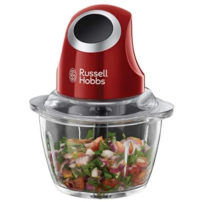 Immagine di Russell Hobbs Tritatutto Da Cucina Elettrico Mini Rosso Contenitore in Vetro con Coperchio 500ml, per Verdure, Mixer, Frutta e Carne, 24660 56