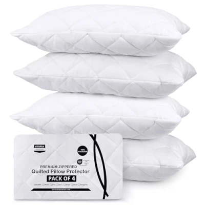 Immagine di Utopia Bedding Cuscini protettivi 50 x 75 cm, federe trapuntate con cerniera, in microfibra morbida e traspirante (bianco)