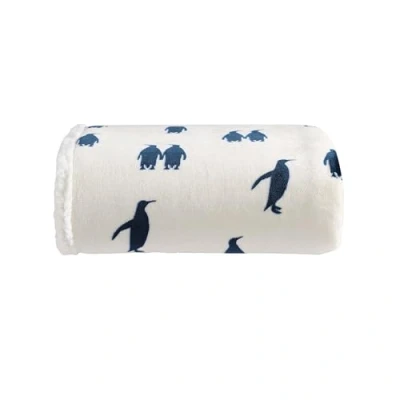 Immagine di Eddie Bauer Coperta da tiro Biancheria Letto Reversibile in Pile Sherpa, Decorazione per la casa Tutte Le Stagioni, Poliestere, Pinguino Imperatore