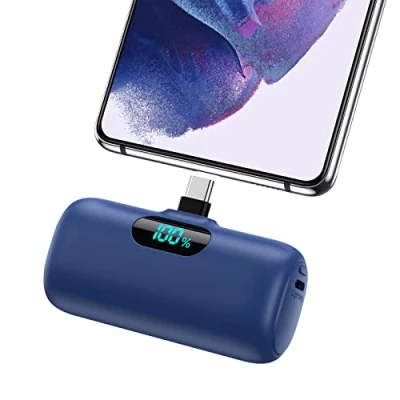 Immagine di Feob Mini Power Bank USB C 5000mAh, 15W PD 3.0A Carica Rapida Caricabatterie Portatile Compatta e Carino Powerbank Batteria Esterna con LED Display per iPhone 16/15 Pro Samsung, ecc Blu
