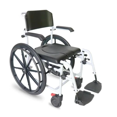 Immagine di KMINA PRO Sedia a Rotelle Bagno per Anziani, Carrozina Disabili con Ruote Autospinta, Doccia, Carrozzina WC Disabili, Comoda Anziani Nera
