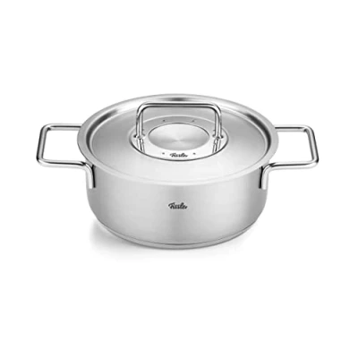 Immagine di Fissler Pure Collection Pentola per arrosto in acciaio inox (diametro 20 cm, 2,4 L) con coperchio vetro, scala graduata interna, compatibile induzione