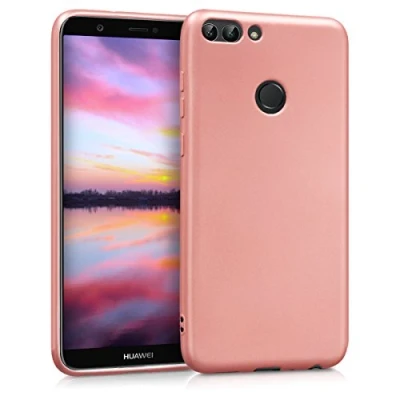 Immagine di kwmobile Custodia Compatibile con Huawei Enjoy 7S / P Smart (2017) Cover Back Case Morbida Protezione in Silicone TPU Effetto metallizzato oro rosa