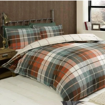 Immagine di Rapport Lomond a Quadri Set Copripiumino in 100% Cotone Spazzolato, Terracotta, 3 pezzi, Doppio