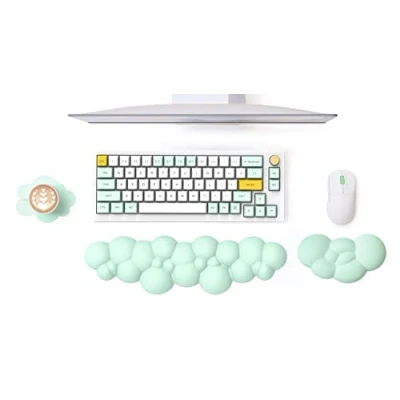 Immagine di MAMBASNAKE Cloud Poggiapolsi Set Tastiera e Mouse con Sottobicchiere, Memory Foam Cuscino Ergonomico per Polso Supporto Base Antiscivolo, Digitazione Sollievo dal Dolore al Verde