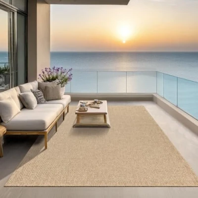 Immagine di the carpet Kansas robusto tappeto per esterni ed interni in juta naturale, resistente alle intemperie, adatto a terrazze e giardini, 80 cm Rund