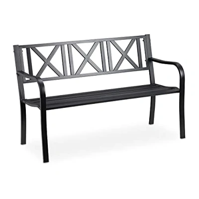 Immagine di Relaxdays Panchina da Giardino, 2 Posti, Esterno, Terrazzo, Balcone, Acciaio Robusto, HLP: 80,5 x 127 63 cm, Nero, 1 pz