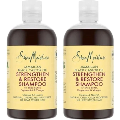 Immagine di SheaMoisture Set shampoo massima idratazione per capelli naturali, trattati chimicamente o modellati con il calore Olio di ricino nero giamaicano senza siliconi e solfati 2 x 384 ml
