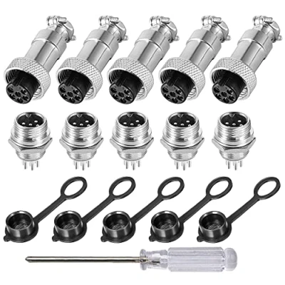 Immagine di Aiqeer 5 Pezzi 6 Pin GX12 Connettore Aviazione, 12 mm Aviazione Metallo, 5A Maschio Femmina, con Cappuccio in Gomma e Cacciavite a Croce