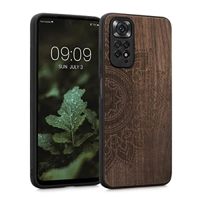 Immagine di kwmobile Custodia Compatibile con Xiaomi Redmi Note 11 / 11S Cover Back Case in Legno Bumper Silicone TPU Sole marrone scuro