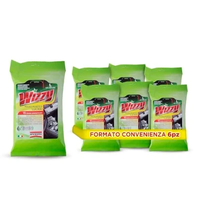 Immagine di AREXONS WIZZY Pulisci Plastica Lucido, 15 Salviettine Umidificate e Profumate per Superfici Interne in Plastica, Usa Getta, Panni Imbibiti Rimuovi Sporco, 6 Pezzi