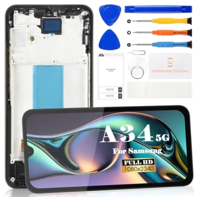 Immagine di Schermo LCD OLED per Samsung Galaxy A34 5G A346 display SM A346E, A346B, A346M, Touch Screen Digitizer Assembly parti di riparazione con strumenti (nero telaio)