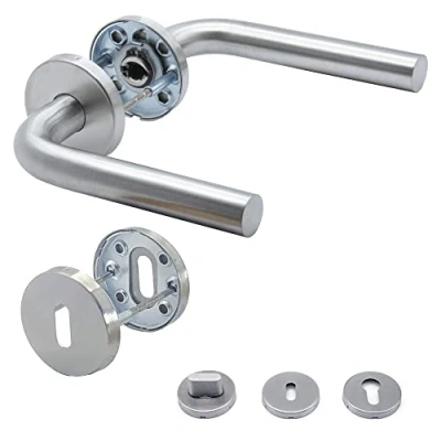 Immagine di APECS Maniglia per porta di casa e porte interne, in acciaio inox opaco, modello L H 0201+BB, argento