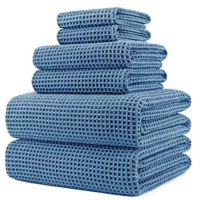 Immagine di Polyte telo bagno in microfibra tessuto a nido d&#039;ape blu oversize 76,2 x 152 cm 6 pezzi