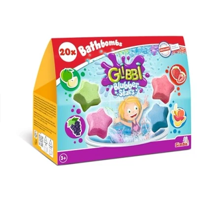 Immagine di Glibbi, 20 palline da bagno con stelle blubber, per far bollire l&#039;acqua, 4 colori e fragranze, confezione sostenibile, giocattolo vasca bagno, dai 3 anni in su, Esclusivo Amazon
