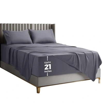 Immagine di Utopia Bedding Set Lenzuola Ricamate Microfibra Di Poliestere Lenzuolo Con Angoli Tasche Portaoggetti, Piatto e Federe