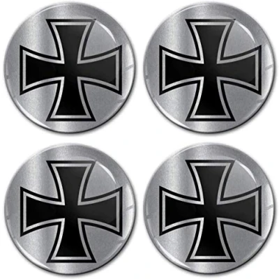 Immagine di Biomar Labs® 4 x 55mm 3D Adesivi in Silicone per Coprimozzo Cerchione Copricerchi Tappi Ruote Auto Tuning Iron Cross Croce di Ferro Argento A 8655