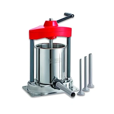 Immagine di F. DICK Riempitrice (capacità 6,8 Litri, macellai/macelleri/cuochi amatoriali/Barbecue, con Tubi di riempimento, Macchina per Salsicce in Acciaio Inox, Facile da Applicare), Cromato