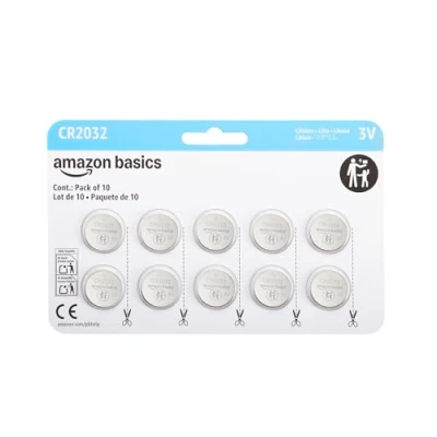 Immagine di Amazon Basics Batterie a bottone al litio CR2032, 3 V, energia di lunga durata, senza mercurio, confezione da 10