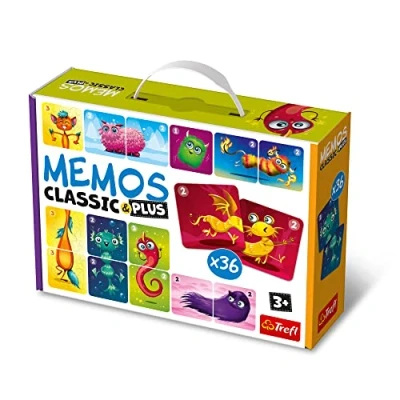 Immagine di Trefl Memos Classic &amp; Plus, Cute Monsters Gioco Educativo di Memoria per Bambini, Cerca Coppie e Tris Immagini, Diverse Opzioni Gioco, Classico Bambini Sopra i 3 Anni