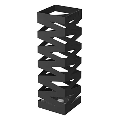Immagine di SONGMICS Porta Ombrelli in Metallo, Contenitore per Quadrato con 4 Gancetti e Scolapioggia Rimovibile, 15,5 x 49 cm, Nero LUC16B