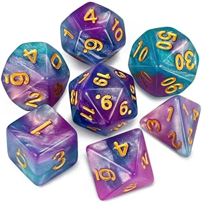 Immagine di Butterfly Bush Polyset Dice Polydice Purple Blue Green Teal Glitters and Gold Set of 7 Pieces D&amp;D RPGs Plastic Polyhedral DnD / Dungeons Dragons