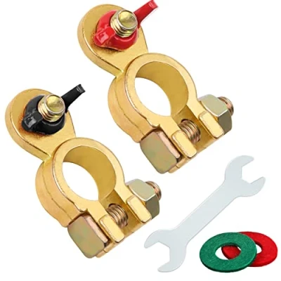 Immagine di morsetti per batteria da 12 V, chiusura rapida, M8, Jatiler, batteria, in ottone, con cuscinetto anticorrosione e chiave inglese moto, auto, navi (1 paio)