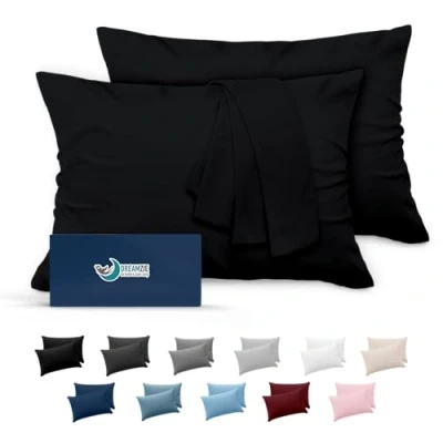 Immagine di Federe Cuscini 50x70 (Set 2) Dreamzie in Microfibra OEKO TEX Certificazione Copricuscini Dolce Nero