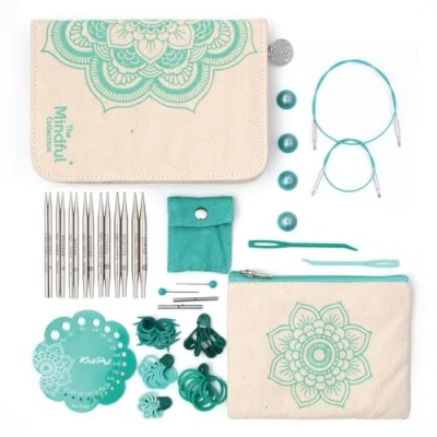 Immagine di KnitPro The Mindful Collection Set di aghi intercambiabili in acciaio inox, colore foglia tè e ecru, 10 cm