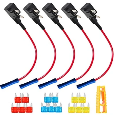 Immagine di QitinDasen 5Pcs Premium 12V / 24V Small Add A Circuit Portafusibile, Lama Fusibile Tap Adattatore, con Estrattore, Fascette, 15Pcs Mini (10A, 15A, 20A)