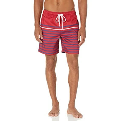 Immagine di Amazon Essentials Costume a Boxer Ad Asciugatura Rapida 18 cm colori fuori produzione Uomo, Rosso Righe, L