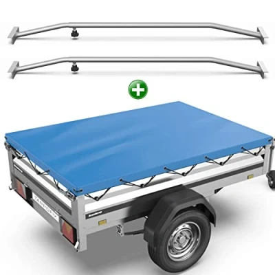 Immagine di Tarpofix® Telo per rimorchio auto 212 x 123 7,5 cm + 2 Staffa telone (regolabile 100 145 cm) Copri in materiale PVC vari rimorchi da 750kg