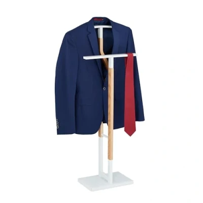 Immagine di Relaxdays Servo Muto da Camera, Appendiabiti Terra per Giacca e Pantalone 106,5x47x20 cm, MDF Acciaio, Bianco Marrone, Fibra di Legno