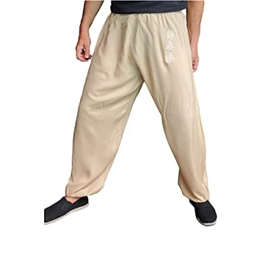 Immagine di Pantaloni Kung Fu Tai Chi e Wing Chun da Uomo Donna Ampi Piacevoli Viscosa (WC Beige Taglia S)